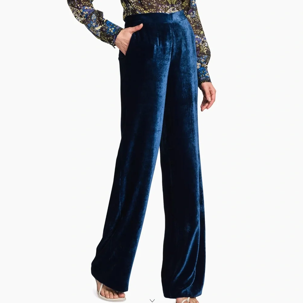 NWT ETRO Greenish teal velvet palazzo trousers - Picture 1 of 14